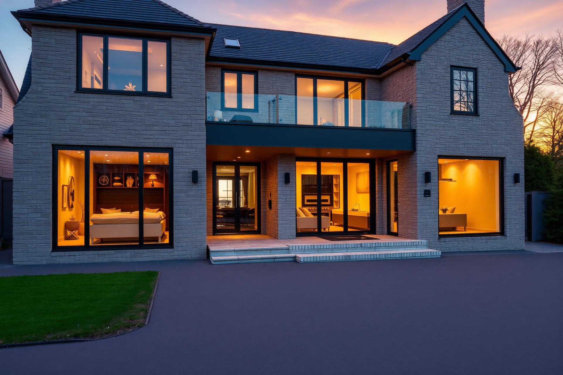 Luxury home extension at golden hour